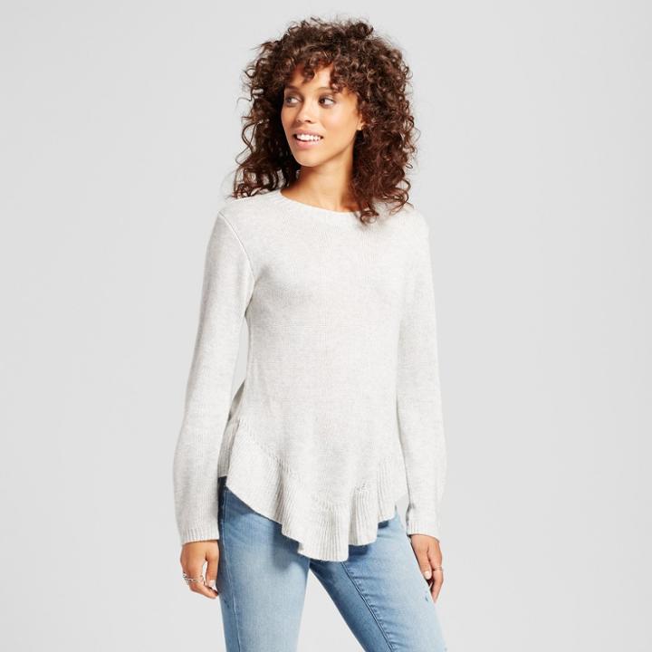 Cliche Women's Ruffle Hem Lightweight Sweater - Clich Gray