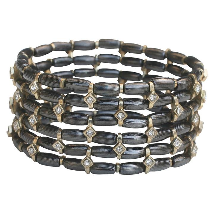 Zirconmania Zirconite Wide Bracelet With Beads And Crystals - Black
