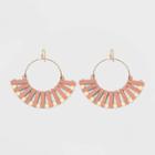 Wooden Rectangle Bar And Beaded Fan Earrings - A New Day Pale Peach, Pale Pink