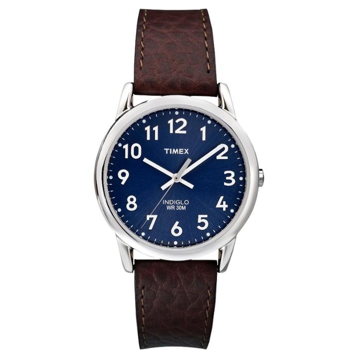 Men's Timex Easy Reader Watch With Leather Strap - Silver/brown T2p319jt