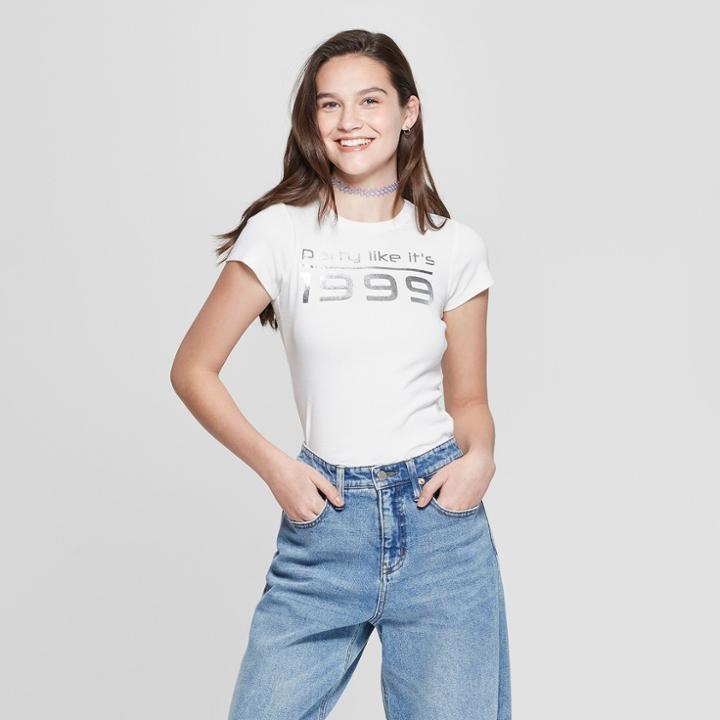 Women's Short Sleeve Party Like It's 1999 Graphic T-shirt - Mighty Fine (juniors') Cream