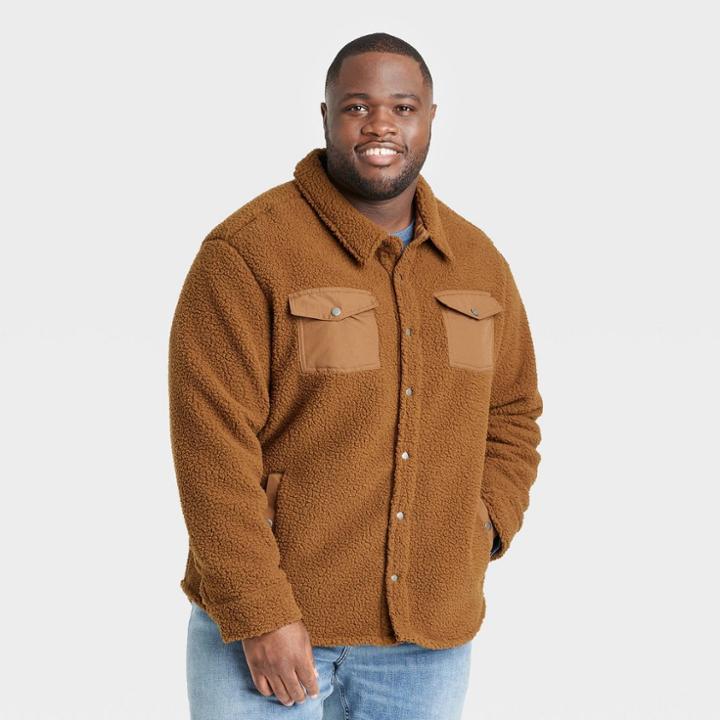 Men's Big & Tall Sherpa Long Sleeve Shacket - Goodfellow & Co Brown