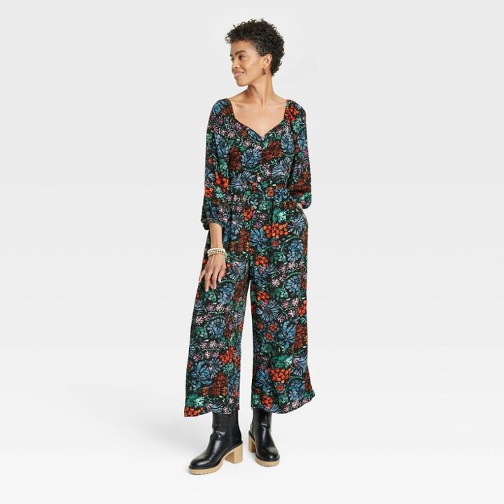 Women's Puff 3/4 Sleeve Jumpsuit - Knox Rose Black Floral