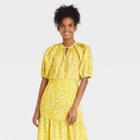 Women's Puff Elbow Sleeve Shell Blouse - Who What Wear Yellow Leopard Print