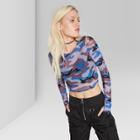 Women's Camo Print Long Sleeve Cropped Mesh Top - Wild Fable Blue