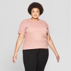 Women's Plus Size Short Sleeve Crew Neck Sweatshirt - Ava & Viv Rose (pink)