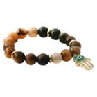 Women's Zirconite Eye Hamsa Charm Faceted Colored Stones Stretch Bracelet-brown, Brown