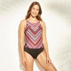 Women's High Neck One Piece Swimsuit - Clean Water Warm Geo M,