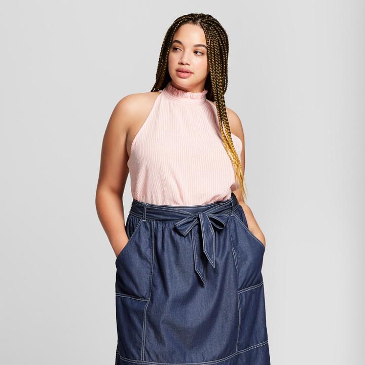Women's Plus Size Striped High Neck Tank - Universal Thread Coral X, Pink