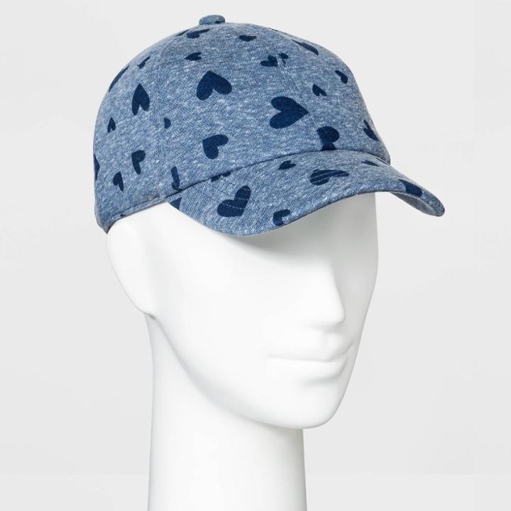 Girls' Heather Jersey Heart Printed Hats - Cat & Jack Blue