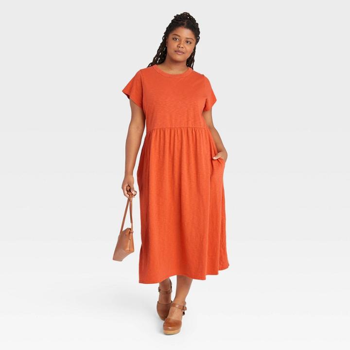 Women's Plus Size Short Sleeve T-shirt Dress - Universal Thread Orange