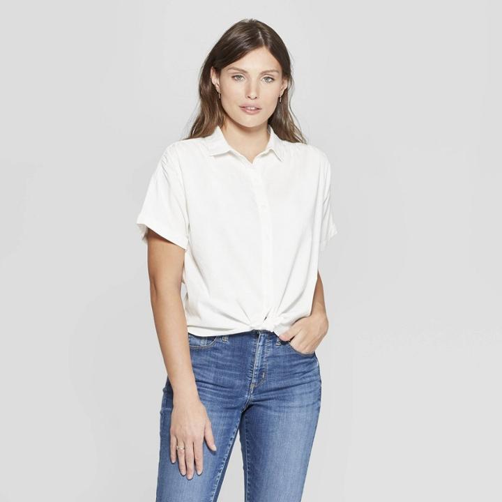 Women's Short Sleeve Camp Shirt - Universal Thread White