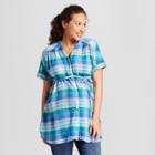 Maternity Plaid Short Sleeve Dolman Button-down Top - Isabel Maternity By Ingrid & Isabel Blue/green Xs, Infant Girl's