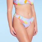 Women's Ribbed High Leg Cheeky Bikini Bottom - Wild Fable Light Blue Abstract Print
