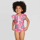 Toddler Girls' Short Sleeve Hawaiian One Piece Swimsuit - Cat & Jack Pink