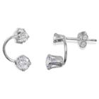 Treasure Lockets Double Round Cubic Zirconia Prong Set Stick Earrings In Sterling
