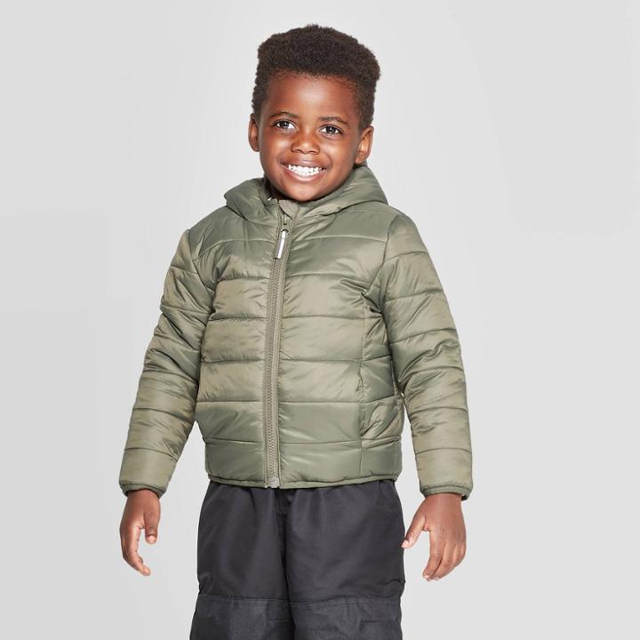 Toddler Boys' Long Sleeve Lightweight Puffer Jacket - Cat & Jack Olive 12m, Toddler Boy's, Green