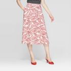 Women's Leaf Print Mid-rise Circle Skirt - Who What Wear White/red