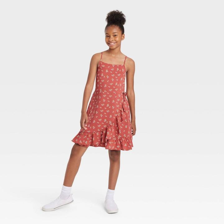 Girls' Wrap Front Woven Dress - Art Class Red Floral