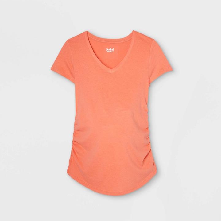 Maternity Short Sleeve V-neck Side Shirred T-shirt - Isabel Maternity By Ingrid & Isabel Orange