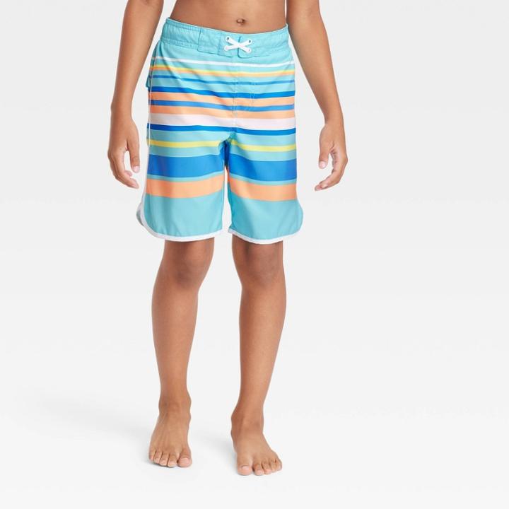 Boys' Striped Swim Trunks - Cat & Jack Turquoise Blue