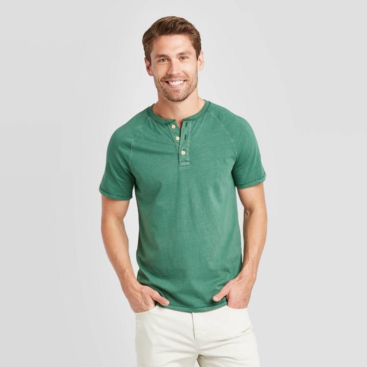 Men's Standard Fit Short Sleeve Henley T-shirt - Goodfellow & Co Dark Green S, Men's,