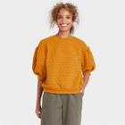 Women's 3/4 Sleeve Quilted Pullover Sweatshirt - A New Day Orange