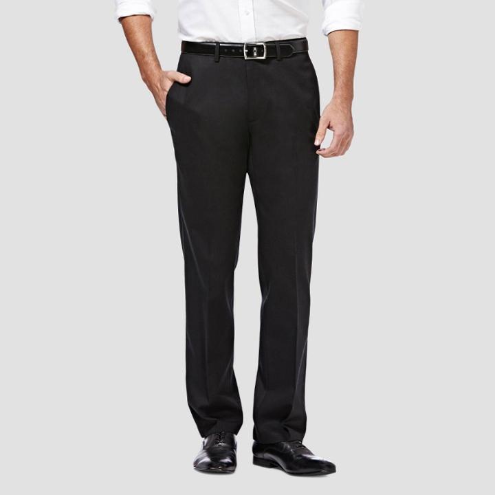 Haggar Men's Premium No Iron Straight Fit Flat Front Casual Pants - Black