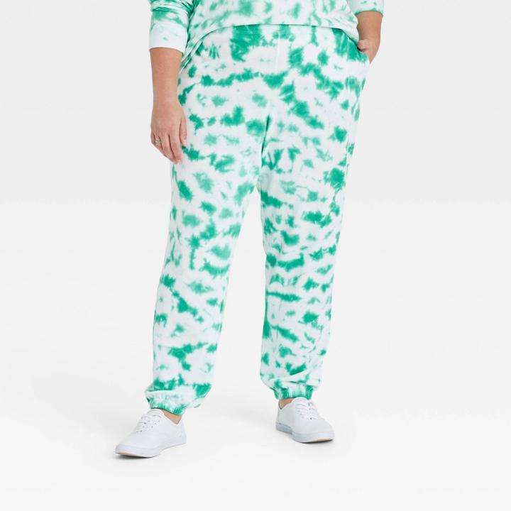 Grayson Threads Women's Plus Size Lucky Tie-dye Wash Graphic Jogger Pants - Green