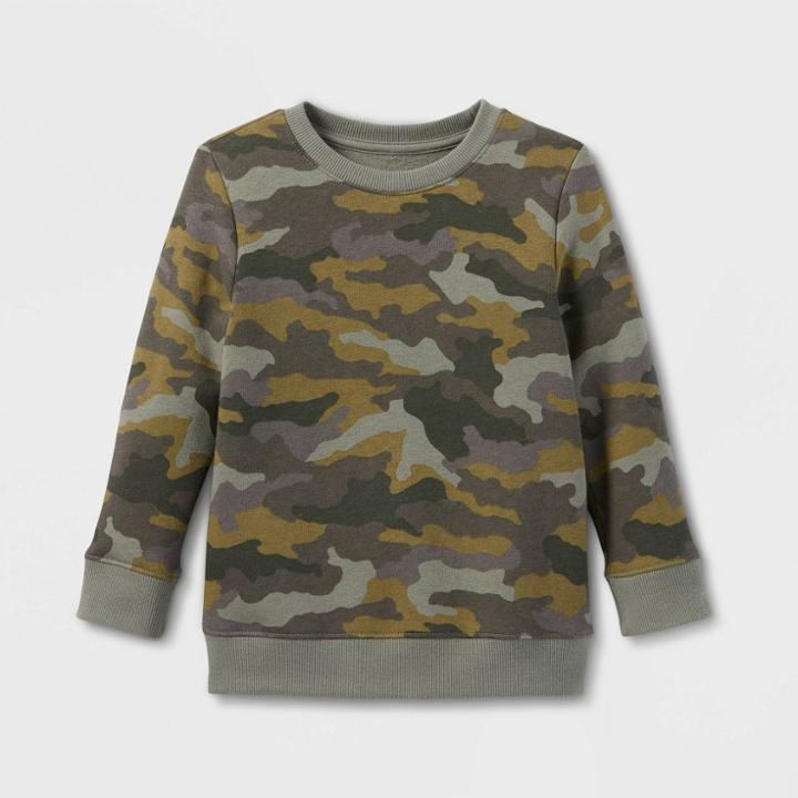 Toddler Boys' Fleece Crewneck Pullover Sweatshirt - Cat & Jack Olive Green