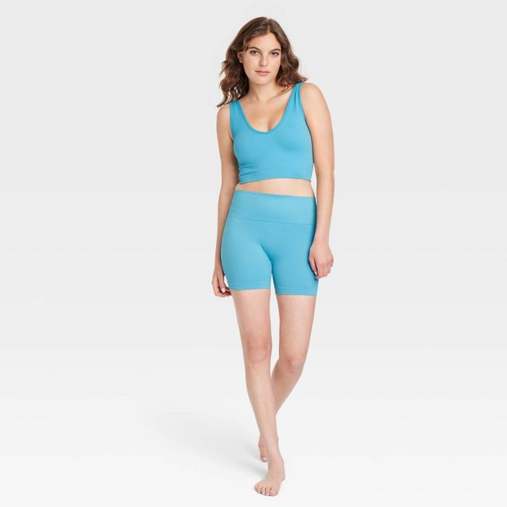 Women's Seamless Bike Shorts - Colsie Turquoise Blue
