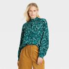 Women's Bishop Long Sleeve Button Shoulder Blouse - Who What Wear Blue Floral