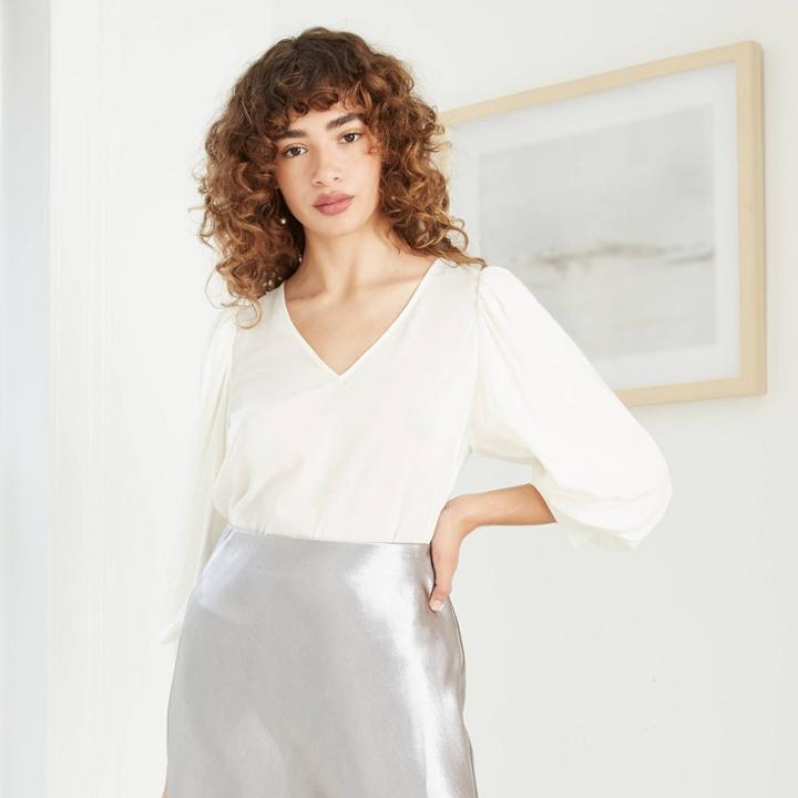 Women's Bishop Long Sleeve Top - A New Day Cream