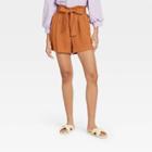 Women's High-rise Paperbag Shorts - A New Day Brown