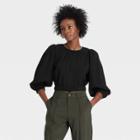 Women's 3/4 Sleeve Bubble Hem Top - A New Day Black
