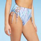 Women's Lace-up Side-tie High Leg High Waist Extra Cheeky Bikini Bottom - Shade & Shore Blue Tie-dye