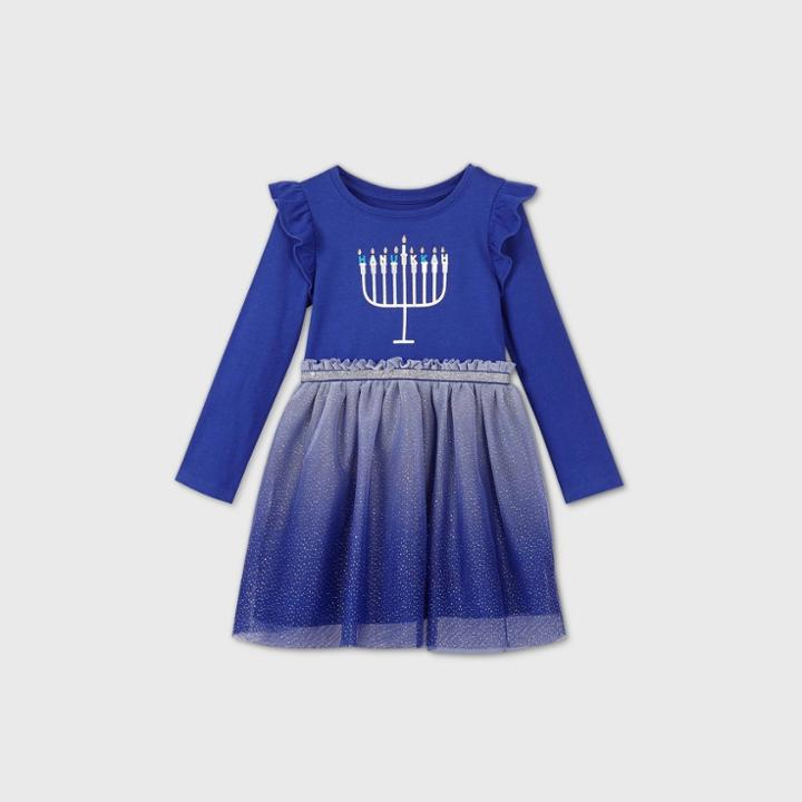 Toddler Girls' Hanukkah Tulle Long Sleeve Dress - Cat & Jack Blue
