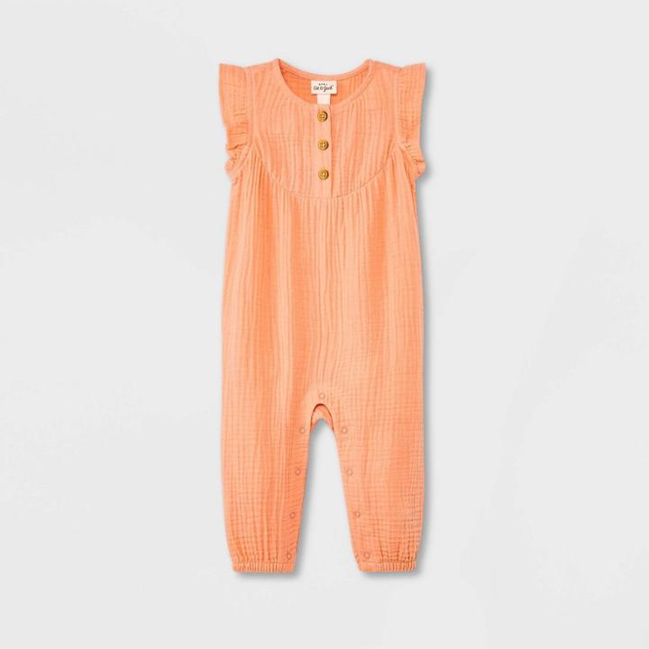 Baby Girls' Gauze Romper Pants - Cat & Jack Peach Orange Newborn