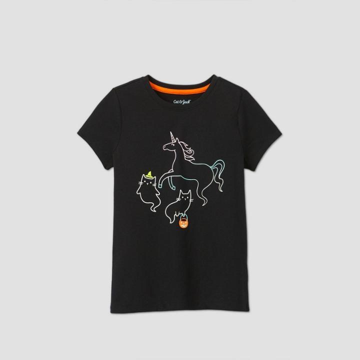 Girls' Short Sleeve Unicorn Ghost Graphic T-shirt - Cat & Jack Black