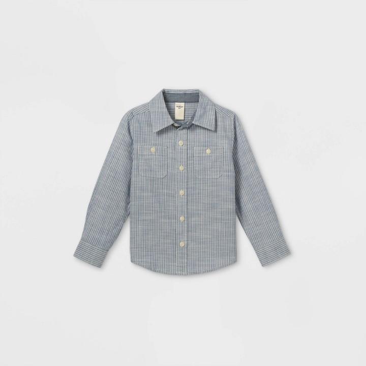 Oshkosh B'gosh Toddler Boys' Chambray Striped Woven Long Sleeve Button-down Shirt - Blue