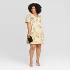 Women's Plus Size Floral Print Short Sleeve Ruffle Hem Dress - A New Day Yellow 1x, Women's,