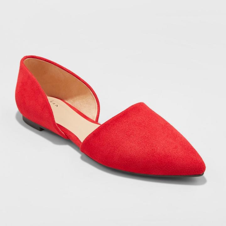Women's Rebecca Microsuede Wide Width Pointed Two Piece Ballet Flats - A New Day Red 7w,