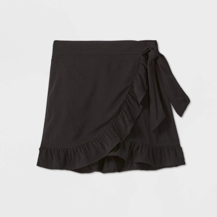 Women's Ruffle Hem Wrap Mini Skirt - Wild Fable Black S, Women's,
