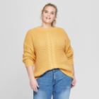 Plus Size Women's Plus Long Sleeve Placed Cable Pullover Sweater - Ava & Viv Yellow