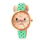 Boum Hotesse Ladies Rabbit Accented Leather-band Watch - Rose Gold/seafoam,