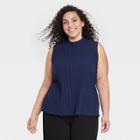 Women's Plus Size Mock Neck Ribbed Tank Top - A New Day Navy Blue