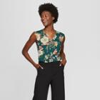 Women's Floral Crepe Blouse - A New Day Green