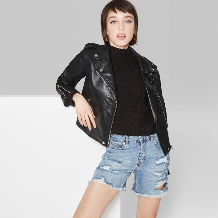 Women's High-rise Destructed Relaxed Longer Length Jean Shorts - Wild Fable Medium Blue Wash