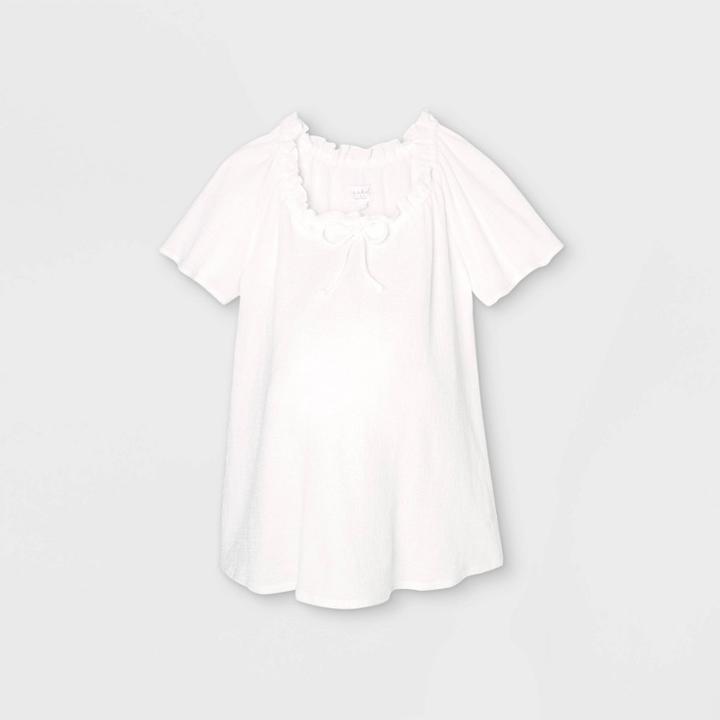 Maternity Short Sleeve Smocked Knit Top - Isabel Maternity By Ingrid & Isabel White