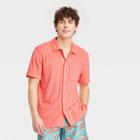 Men's Terry Short Sleeve Camp Button-down Shirt - Goodfellow & Co Peach Orange
